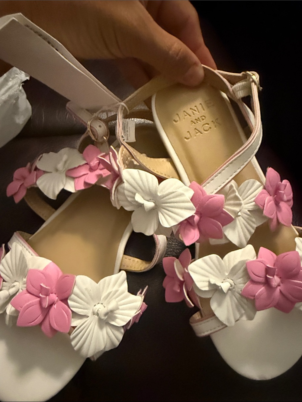 Janie and Jack White and Pink Floral Girls' Sandals
